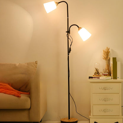 2-Light Adjustable Black Cylinder Metal Floor Lamp