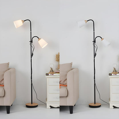 2-Light Adjustable Black Cylinder Metal Floor Lamp