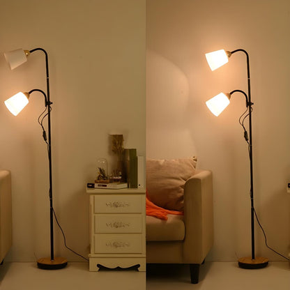 2-Light Adjustable Black Cylinder Metal Floor Lamp