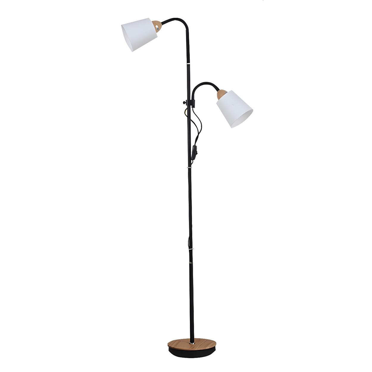 2-Light Adjustable Black Cylinder Metal Floor Lamp