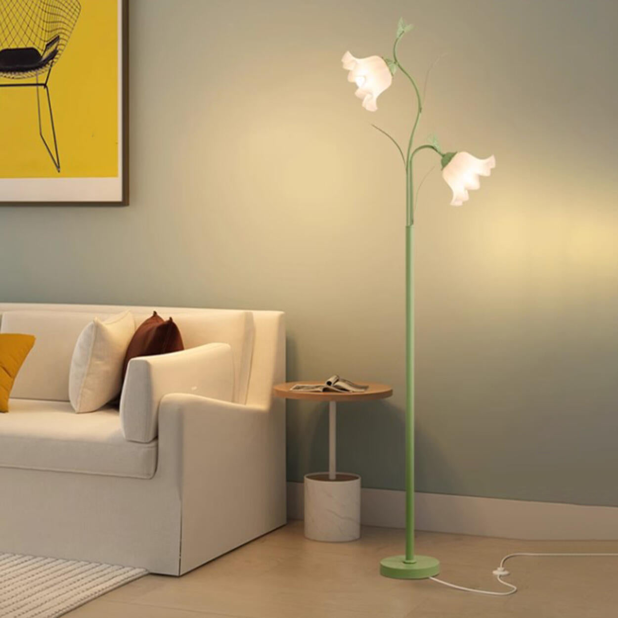 2-Light Exquisite White Floral Metal Floor Lamp