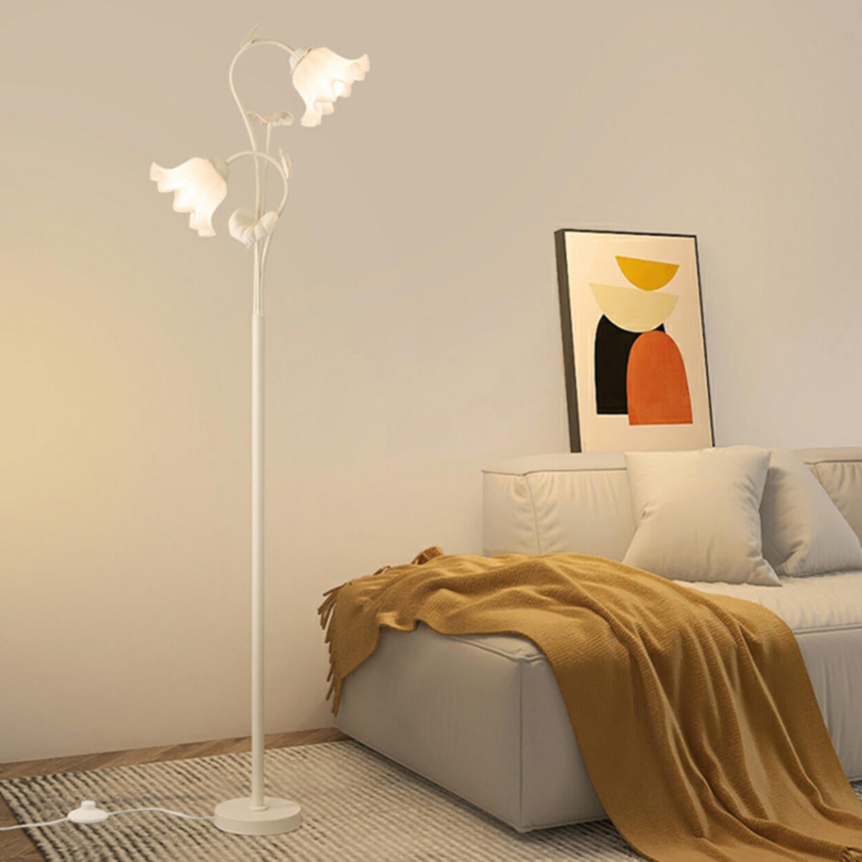 2-Light Exquisite White Floral Metal Floor Lamp