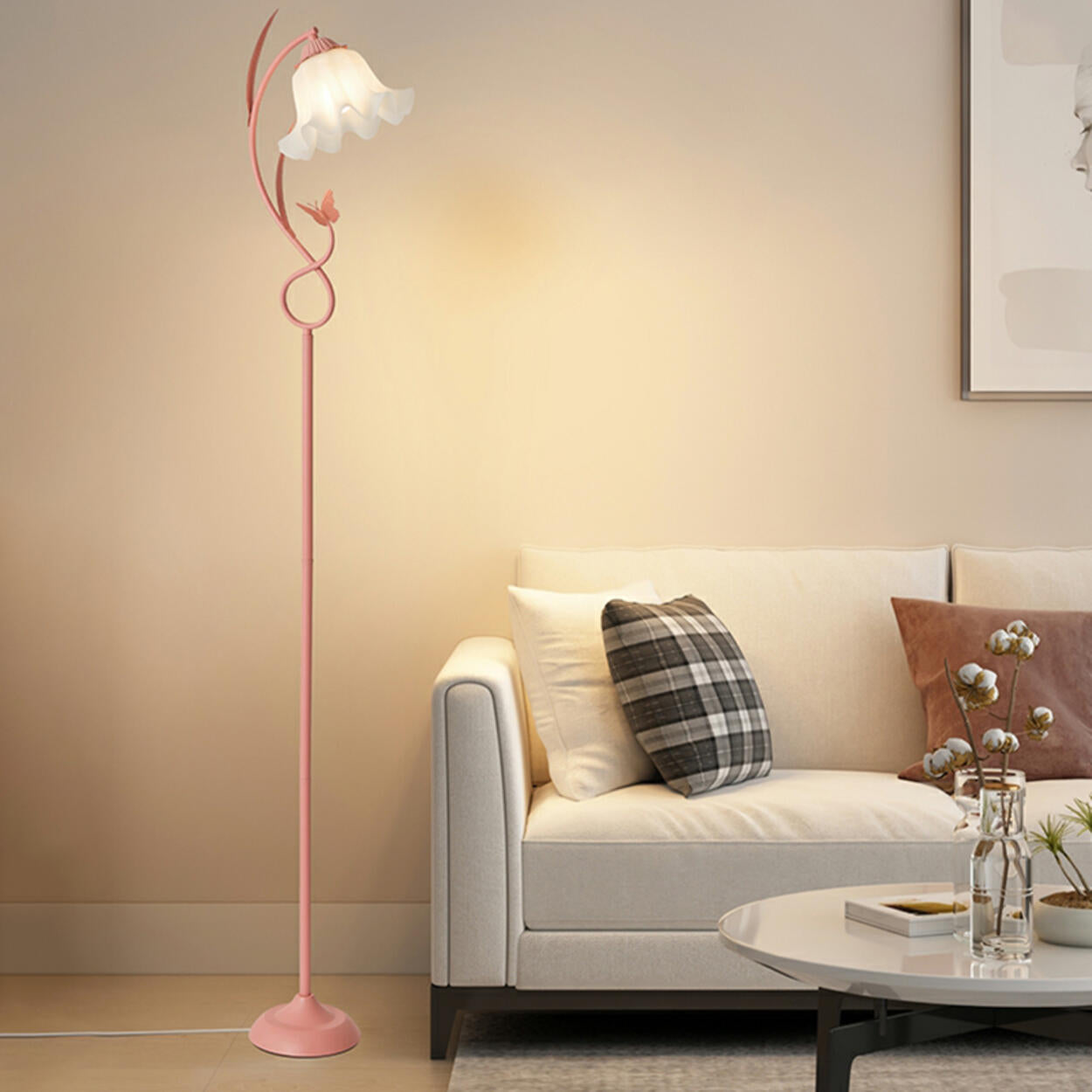 2-Light Exquisite White Floral Metal Floor Lamp