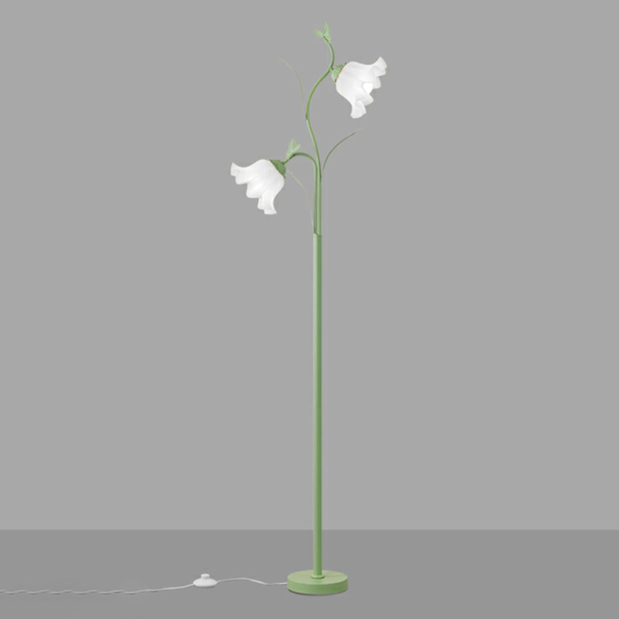 2-Light Exquisite White Floral Metal Floor Lamp