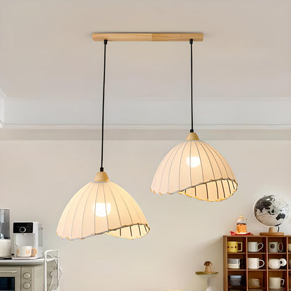 2-Light Fabric Scalloped Dome Island Pendant Light