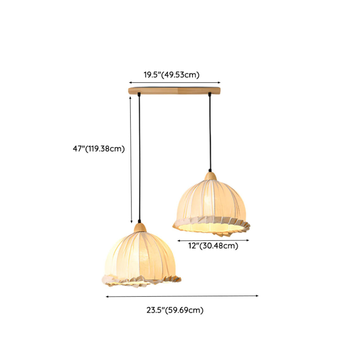 2-Light Fabric Scalloped Dome Island Pendant Light