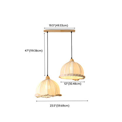 2-Light Fabric Scalloped Dome Island Pendant Light