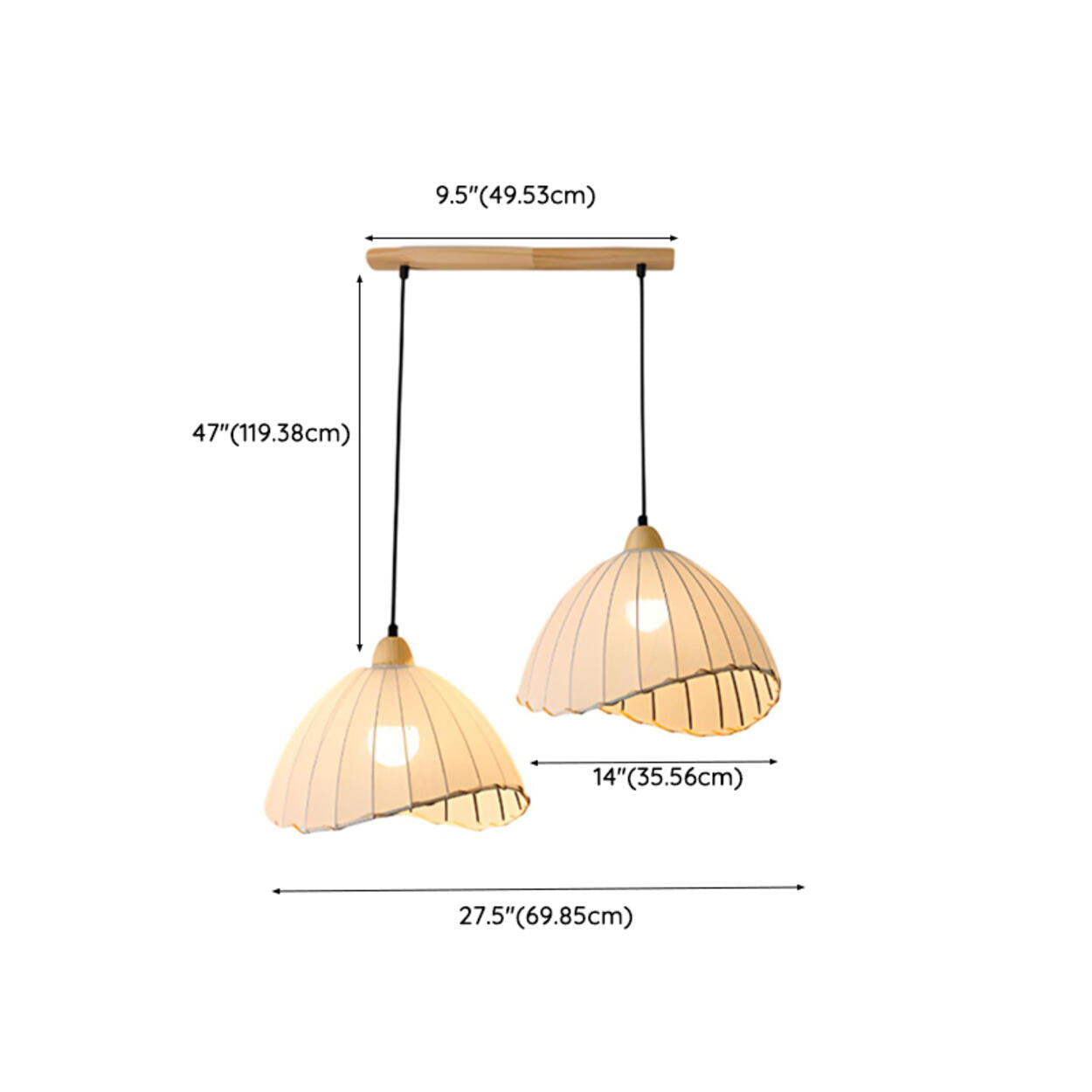 2-Light Fabric Scalloped Dome Island Pendant Light