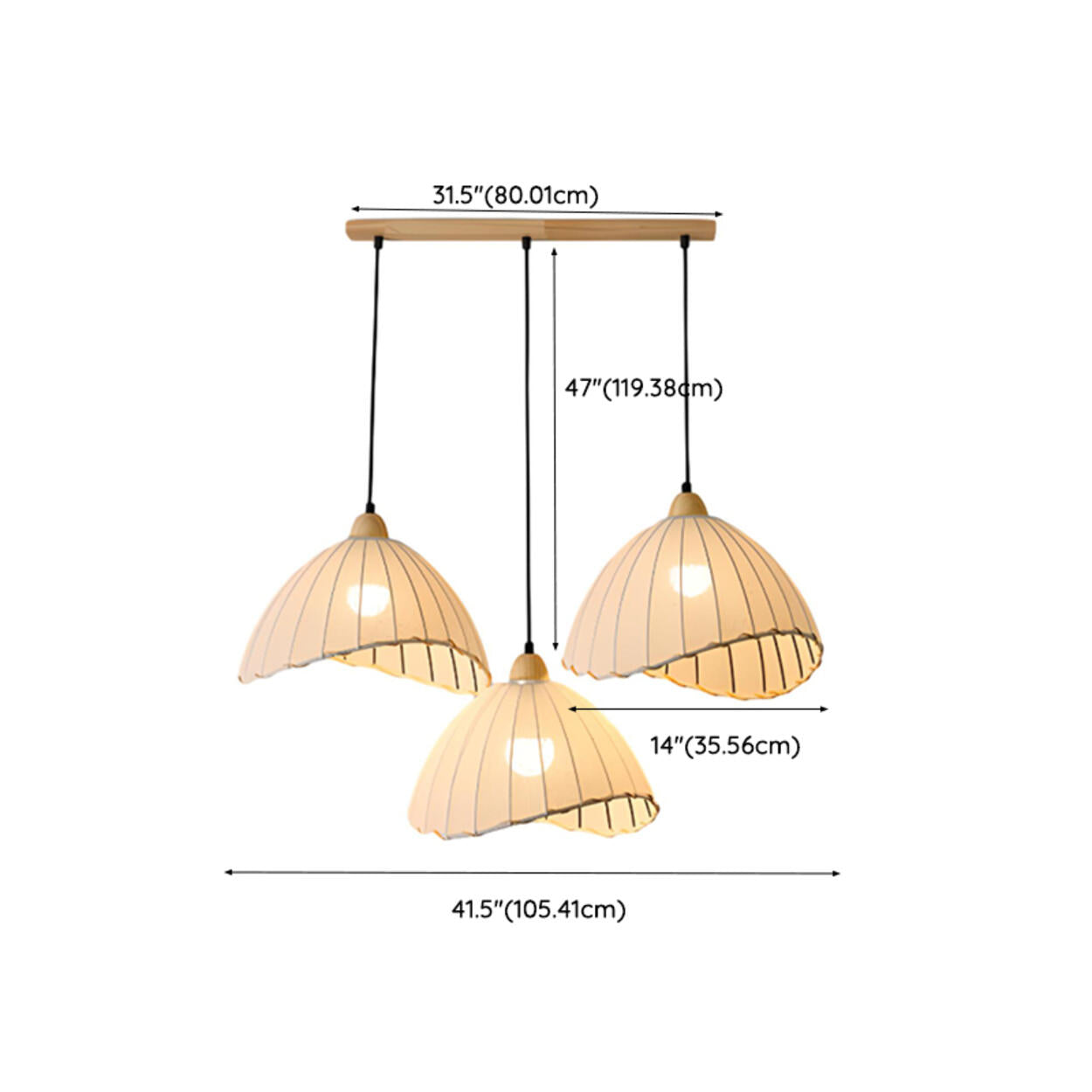 2-Light Fabric Scalloped Dome Island Pendant Light