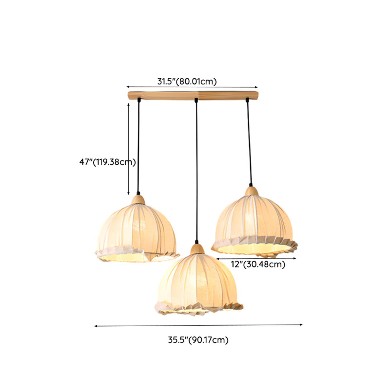 2-Light Fabric Scalloped Dome Island Pendant Light