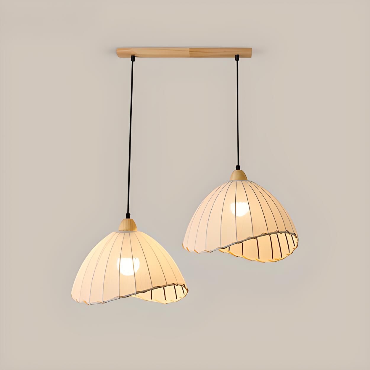 2-Light Fabric Scalloped Dome Island Pendant Light