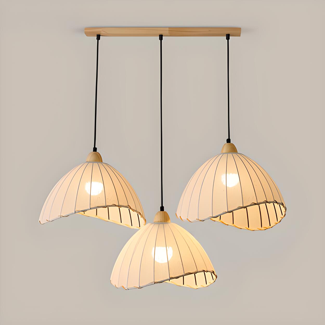 2-Light Fabric Scalloped Dome Island Pendant Light