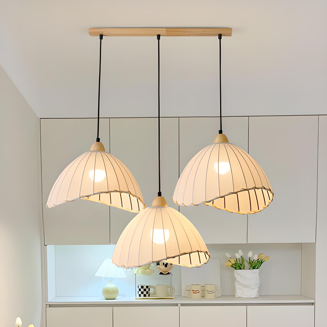 2-Light Fabric Scalloped Dome Island Pendant Light