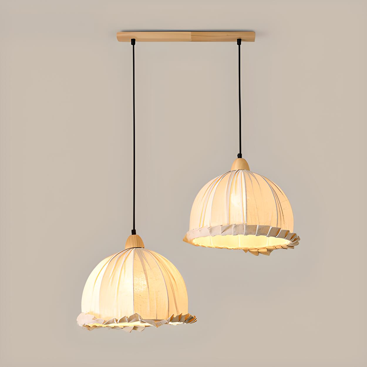 2-Light Fabric Scalloped Dome Island Pendant Light