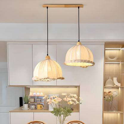 2-Light Fabric Scalloped Dome Island Pendant Light