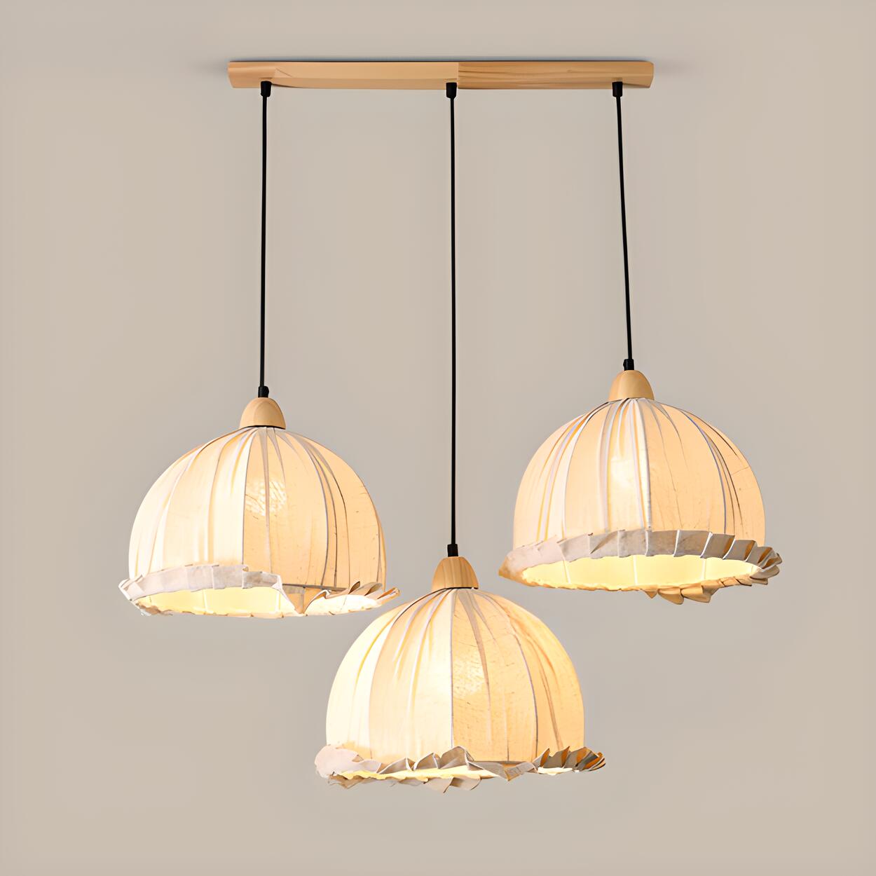 2-Light Fabric Scalloped Dome Island Pendant Light