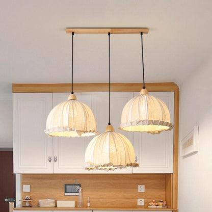 2-Light Fabric Scalloped Dome Island Pendant Light