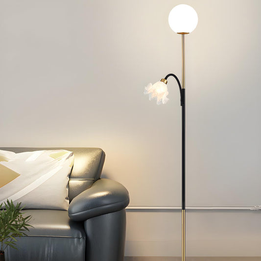 2-Light Globe and Floral Shade Modern Floor Lamp