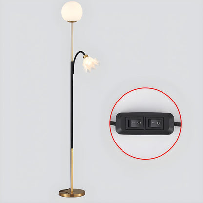 2-Light Globe and Floral Shade Modern Floor Lamp