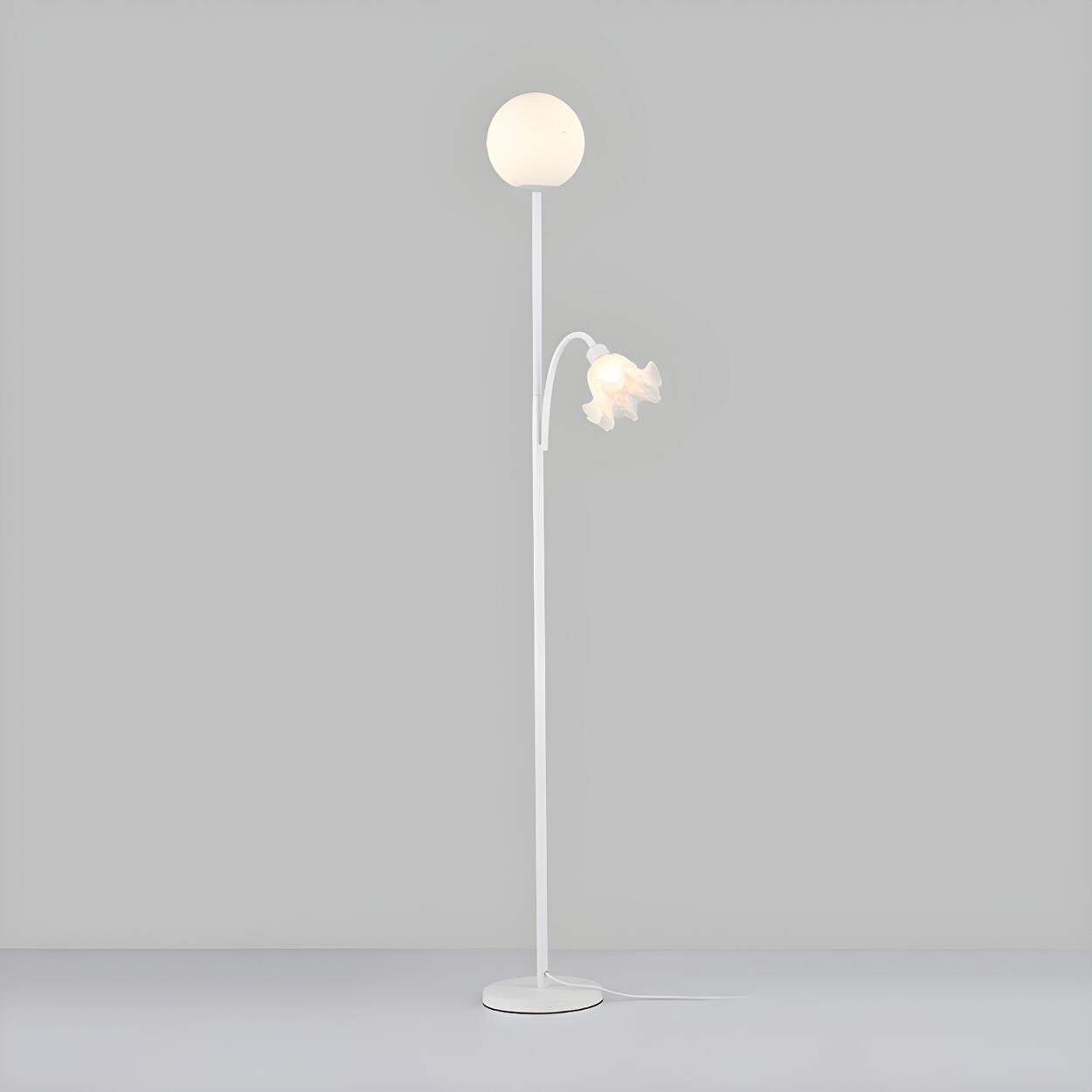 2-Light Globe and Floral Shade Modern Floor Lamp