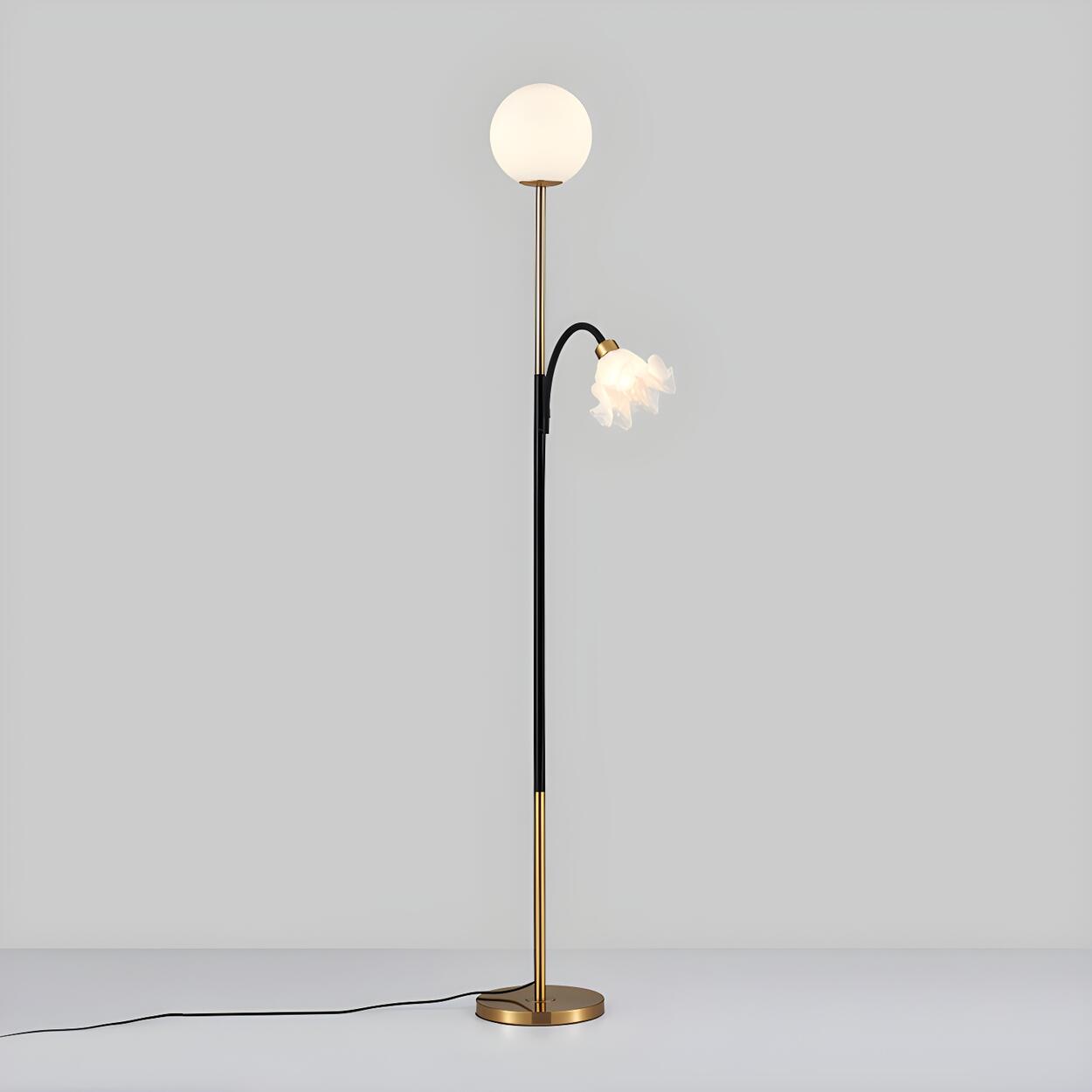 2-Light Globe and Floral Shade Modern Floor Lamp