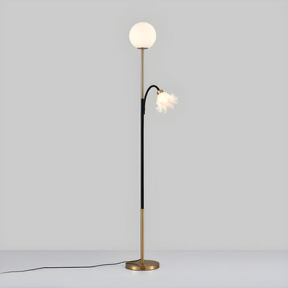 2-Light Globe and Floral Shade Modern Floor Lamp