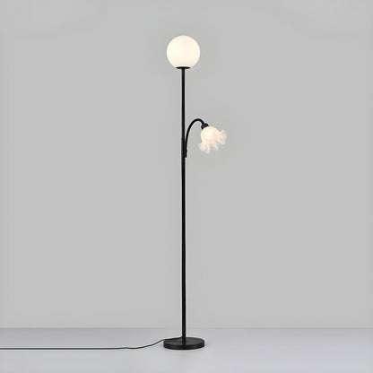 2-Light Globe and Floral Shade Modern Floor Lamp