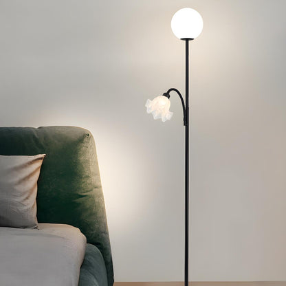 2-Light Globe and Floral Shade Modern Floor Lamp