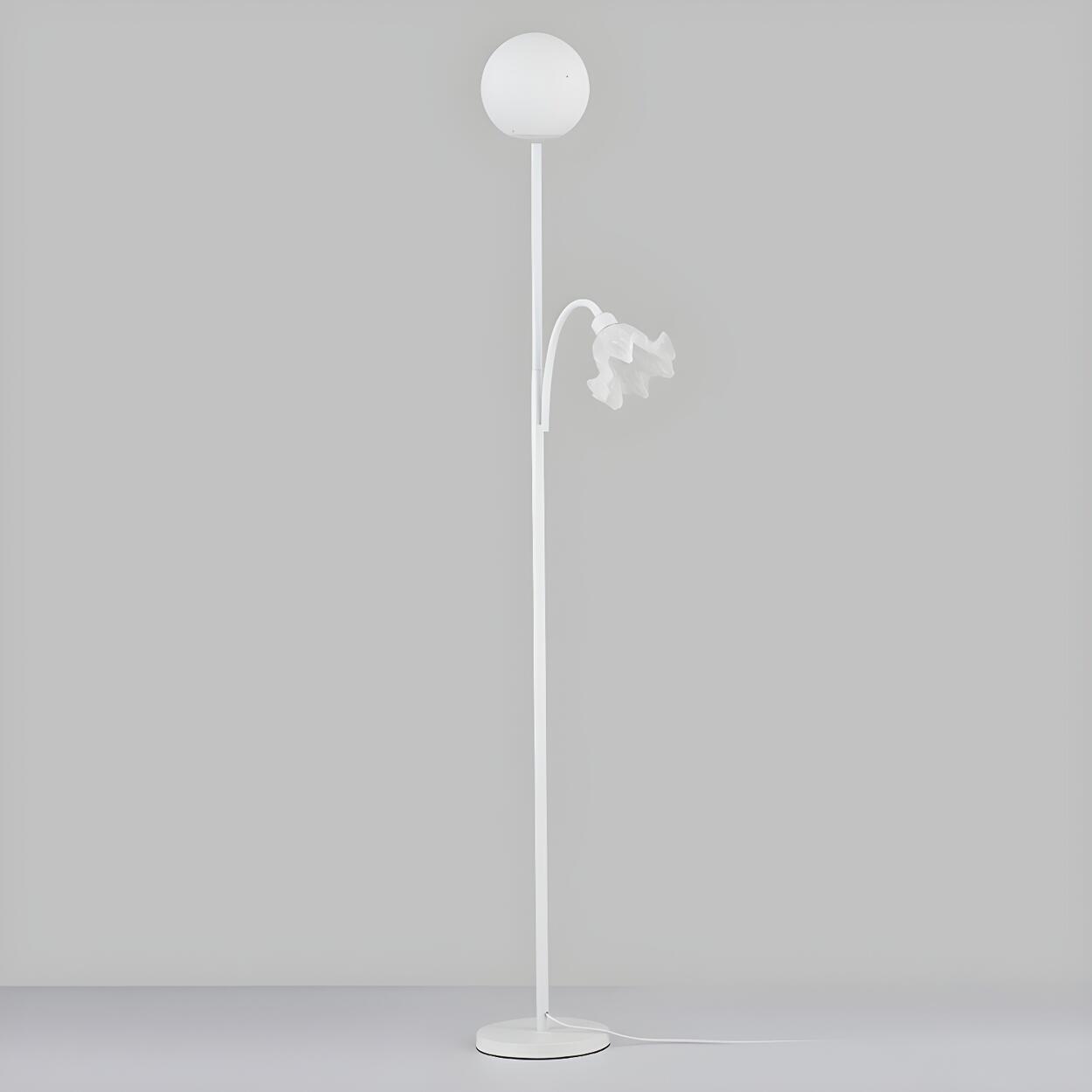 2-Light Globe and Floral Shade Modern Floor Lamp