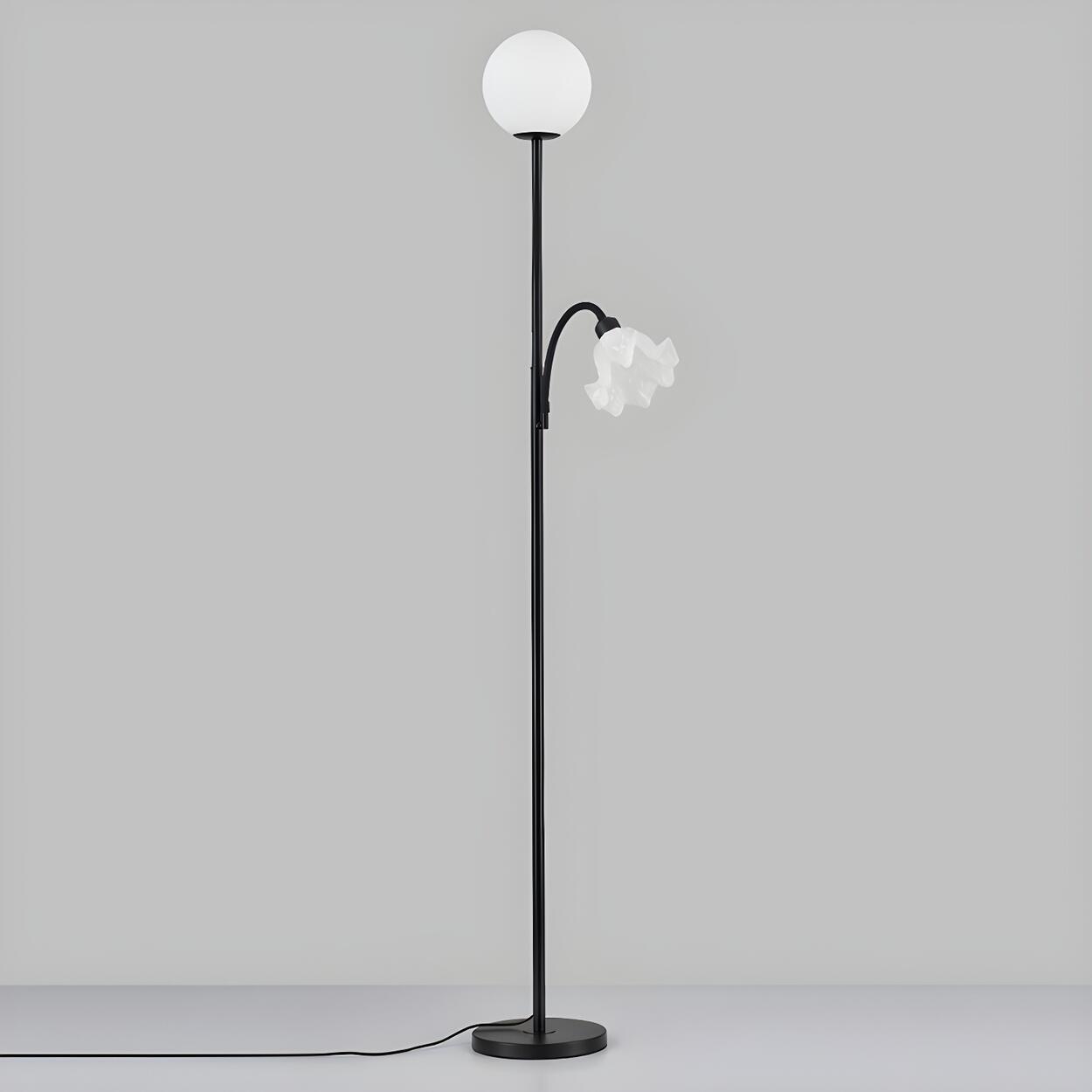 2-Light Globe and Floral Shade Modern Floor Lamp