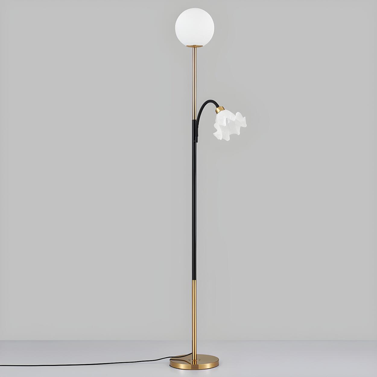 2-Light Globe and Floral Shade Modern Floor Lamp