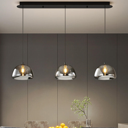 3-Light Contemporary Gray Bowl Island Pendant Light