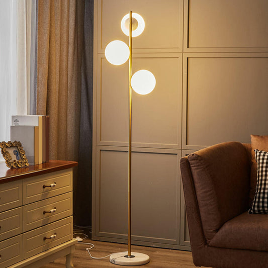 3-Light Globe Gold Stand and Marble Base Floor Lamp