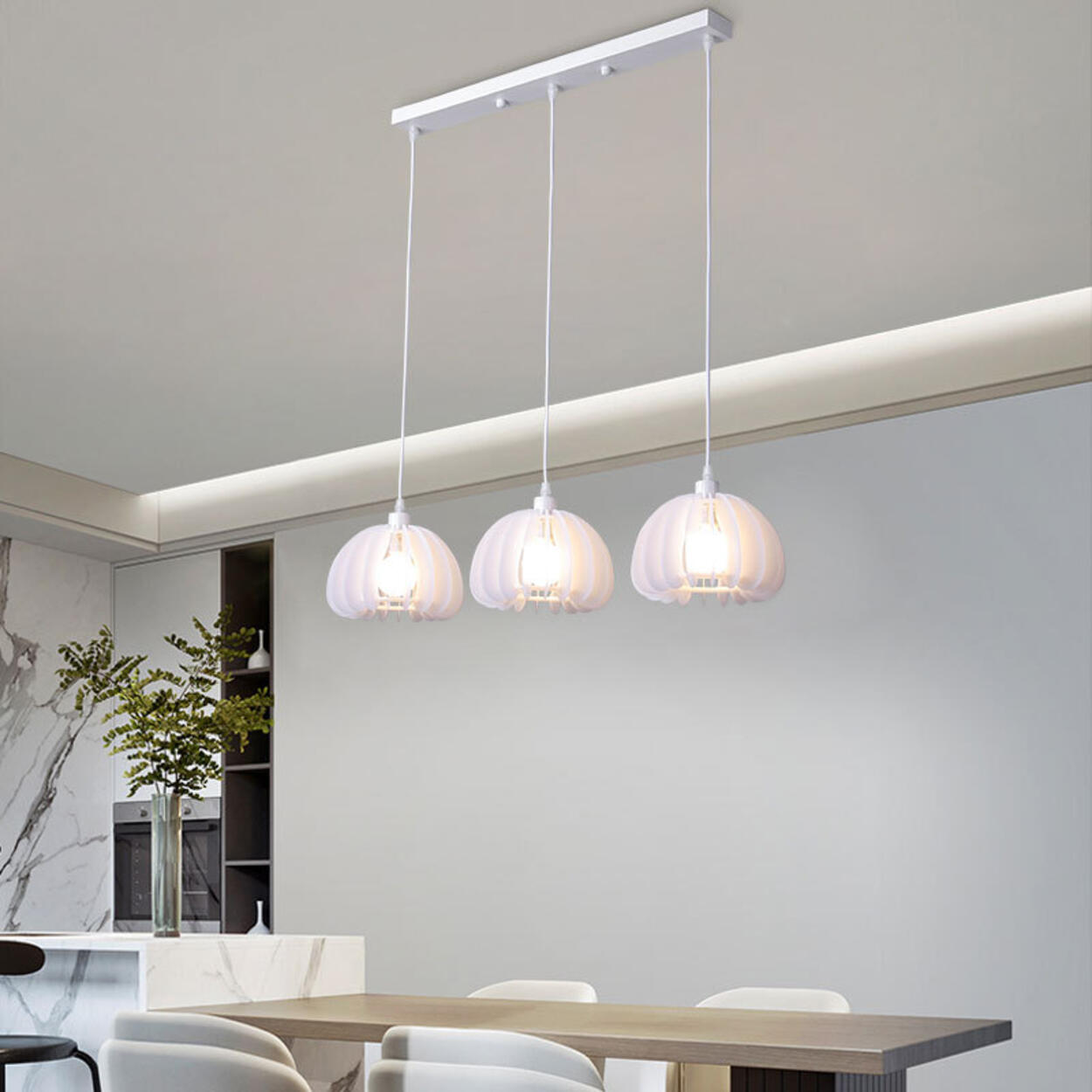 3-Light Modern White Pumpkin Island Pendant Light