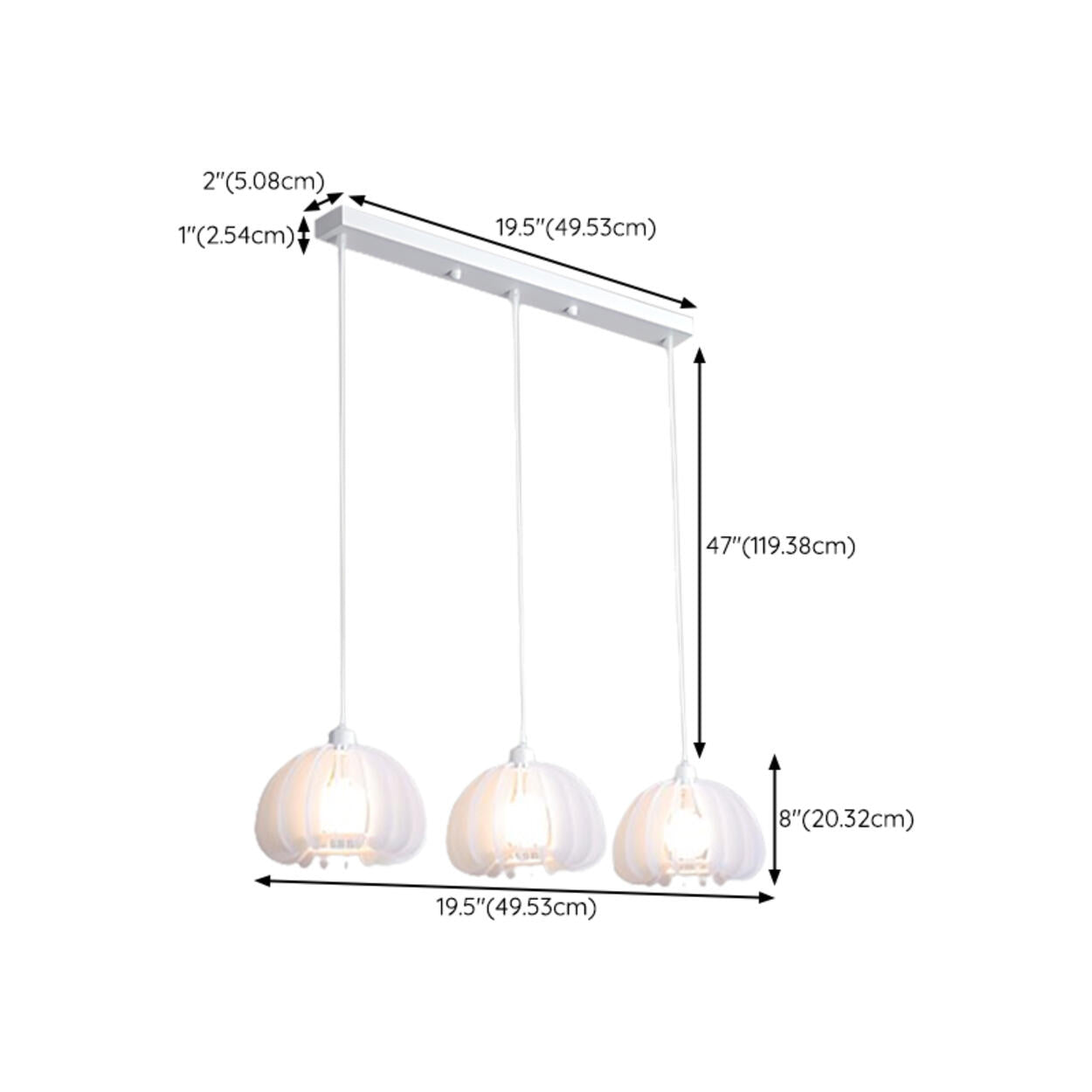 3-Light Modern White Pumpkin Island Pendant Light