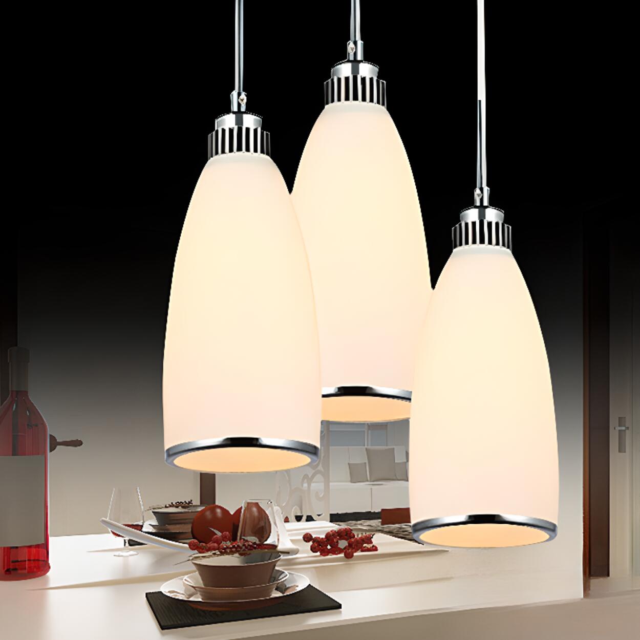 Adjustable Length Chrome Frosted Glass Pendant Light