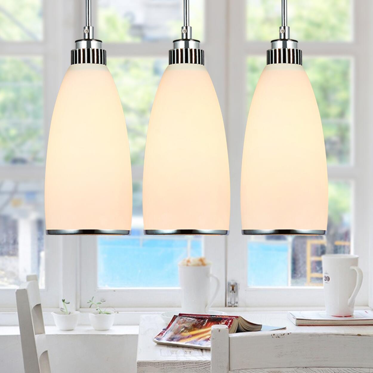 Adjustable Length Chrome Frosted Glass Pendant Light