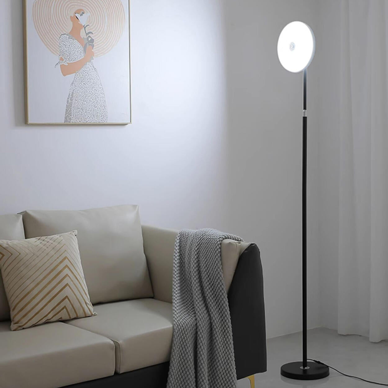 Adjustable Minimalist White Disc LED Floor Lamp