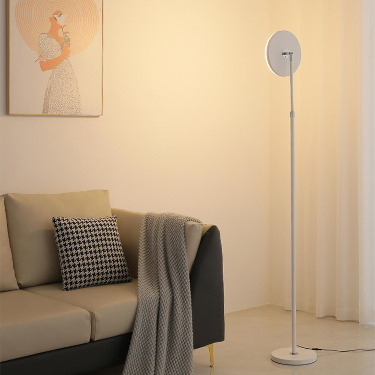 Adjustable Minimalist White Disc LED Floor Lamp