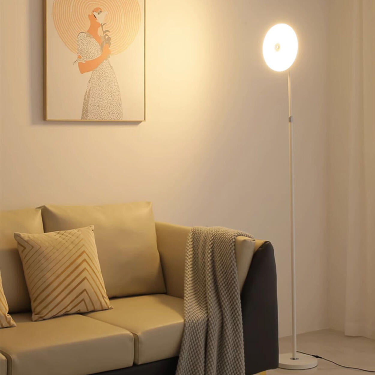 Adjustable Minimalist White Disc LED Floor Lamp