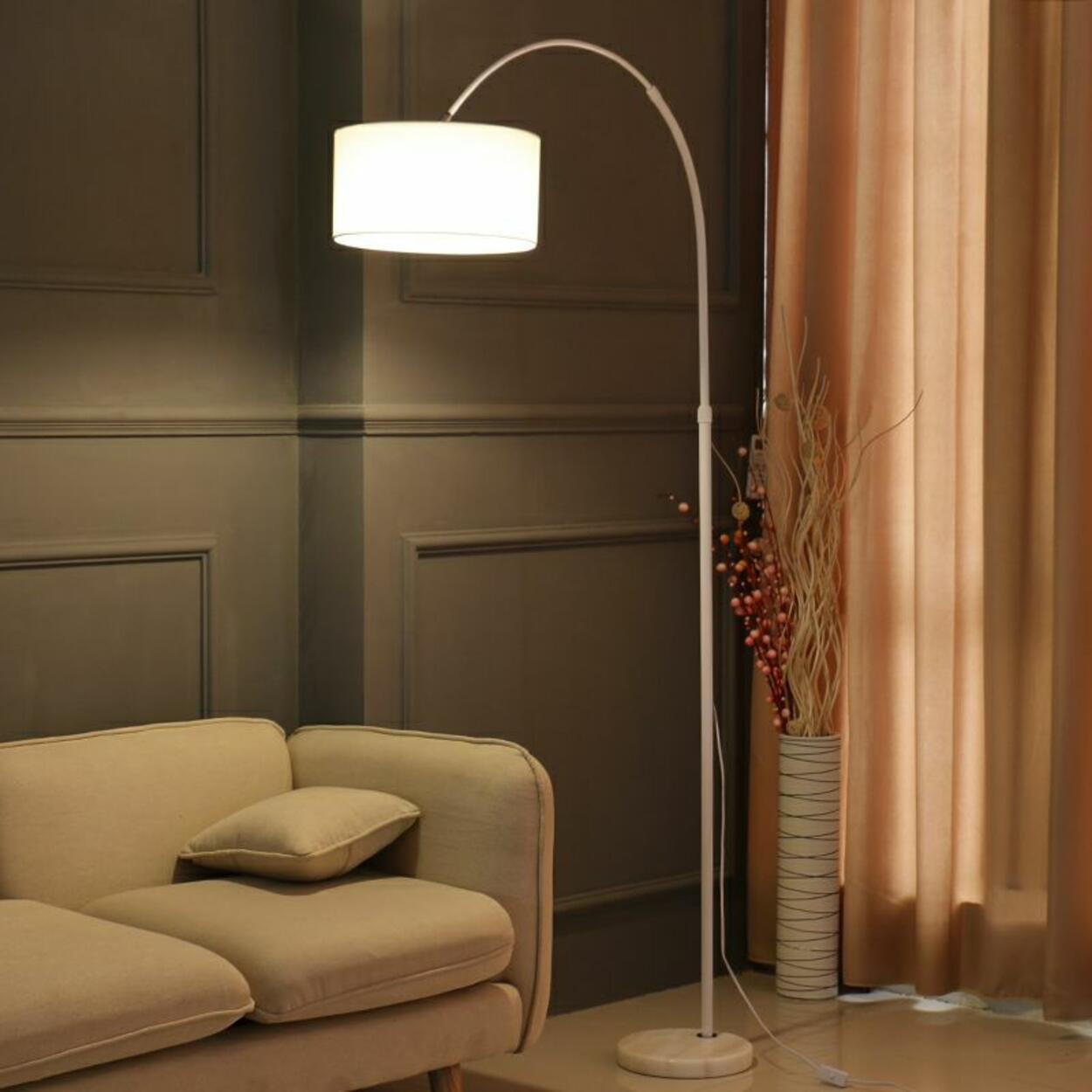 Adjustable Modern Drum Shade Arched White Floor Lamp