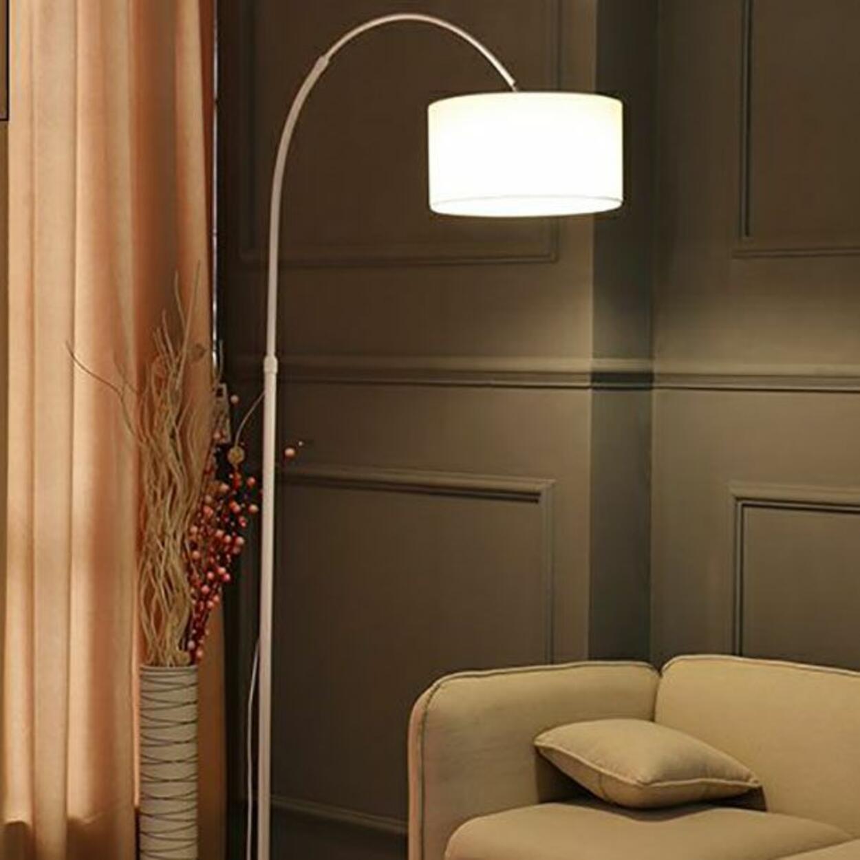 Adjustable Modern Drum Shade Arched White Floor Lamp