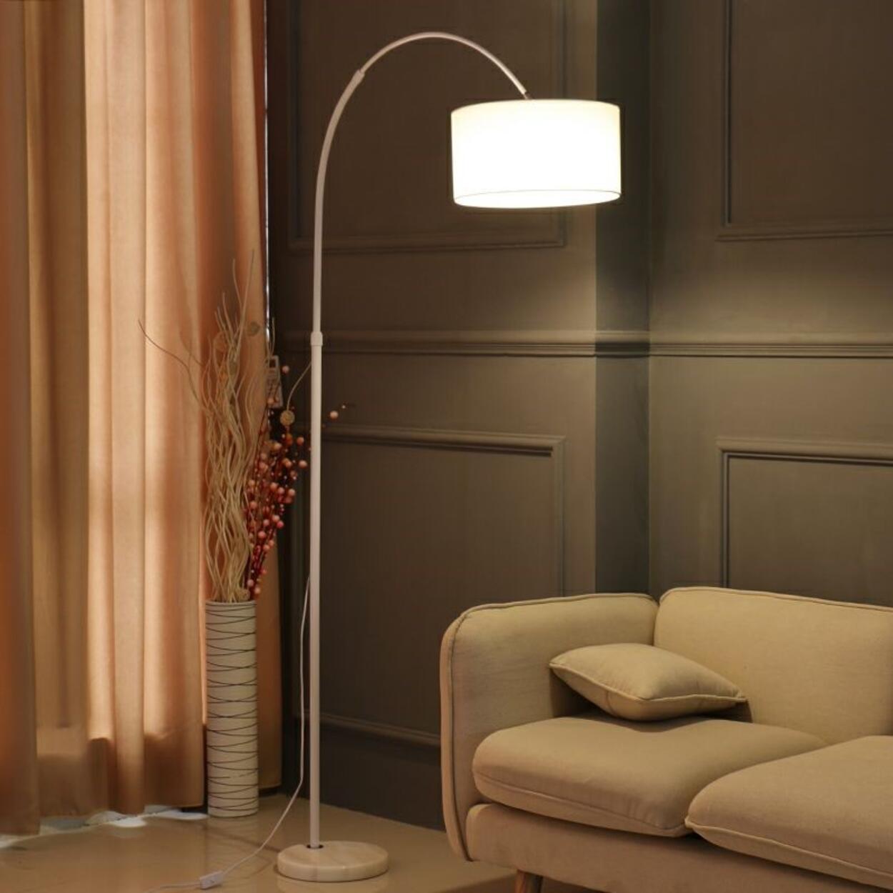 Adjustable Modern Drum Shade Arched White Floor Lamp