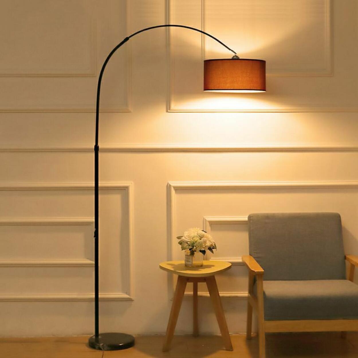 Adjustable Modern Drum Shade Arched White Floor Lamp