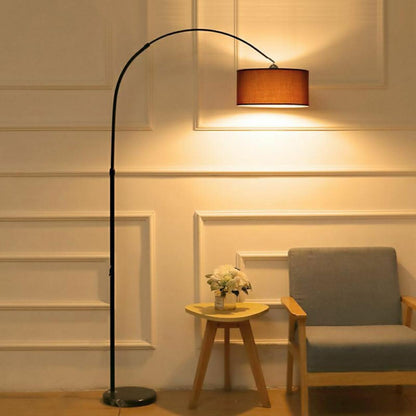 Adjustable Modern Drum Shade Arched White Floor Lamp