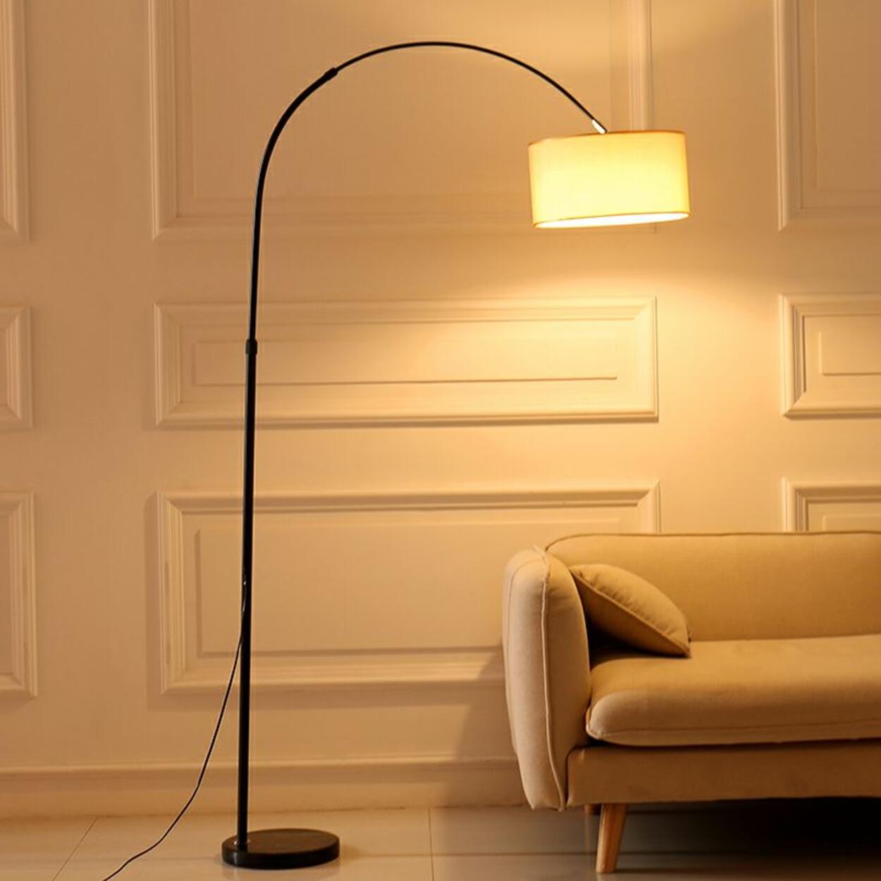 Adjustable Modern Drum Shade Arched White Floor Lamp