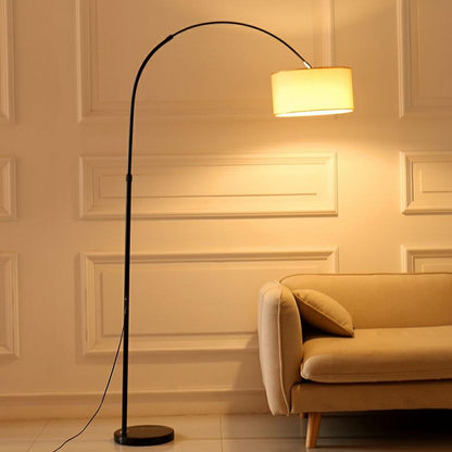 Adjustable Modern Drum Shade Arched White Floor Lamp