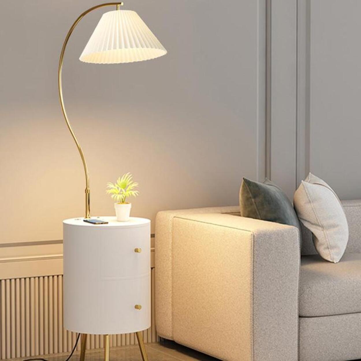 Adjustable White Modern Tripod Floor Lamp with Shelf