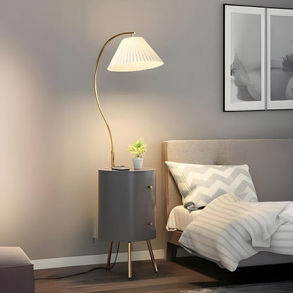 Adjustable White Modern Tripod Floor Lamp with Shelf