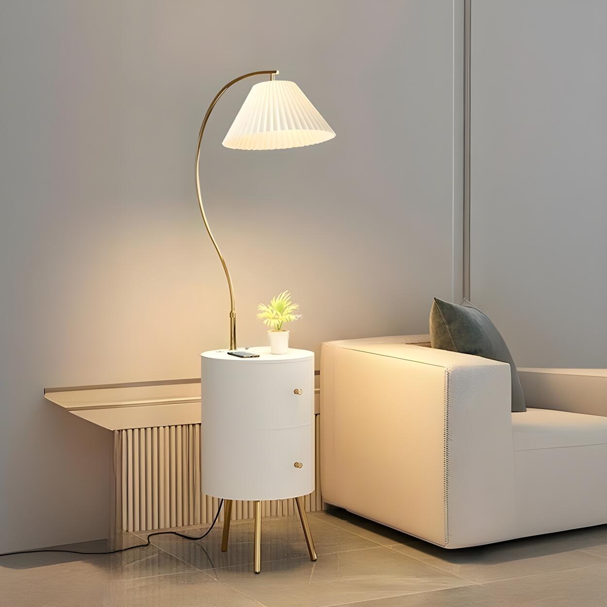 Adjustable White Modern Tripod Floor Lamp with Shelf